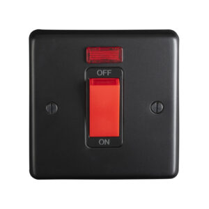 Eurolite Mb45Aswnsb 45Amp Dp Cooker Switch With Neon Single Round Edge Matt Black Plate Red Rocker Black Trim