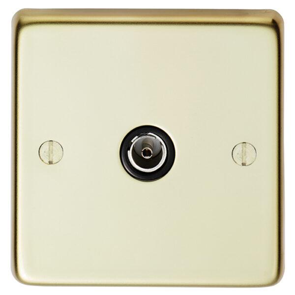 Eurolite Pb1Tvb 1 Gang Tv Coaxial Socket Round Edge Polished Brass Plate Black Interior