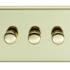 Eurolite Pb3Dled 3 Gang Led Push On Off 2Way Dimmer Round Edge Polished Brass Plate Matching Knobs