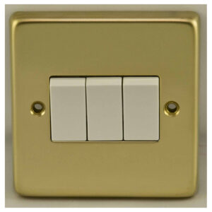 Eurolite Pb3Sw 3 Gang 10Amp 2Way Switch Round Edge Polished Brass Plate Matching Rockers