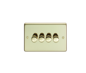 Eurolite Pb4Dled 4 Gang Led Push On Off 2Way Dimmer Round Edge Polished Brass Plate Matching Knobs