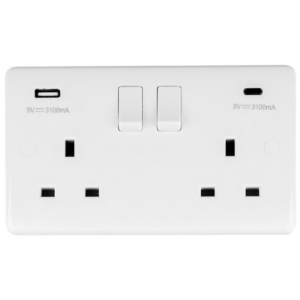 Eurolite Enhance White Plastic Enhance White Plastic 2 Gang Usb C Socket - White