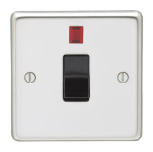 Eurolite Pss20Aswnb 1 Gang 20Amp Dp Switch With Neon Round Edge Polished Stainless Steel Plate Black Rocker