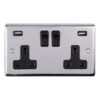 Eurolite Stainless steel 2 Gang Usb Socket - Polished Stainless Steel