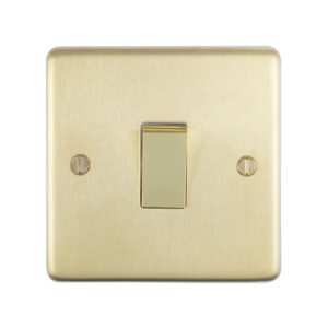 Eurolite Sb20Asw 1 Gang 20Amp Dp Grid Switch Round Edge Satin Brass Plate Polished Brass Rocker