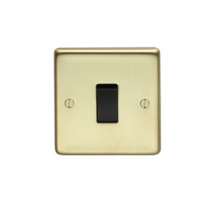 Eurolite Sb20Asww 1 Gang 20Amp Dp Grid Switch Round Edge Satin Brass Plate White Rocker