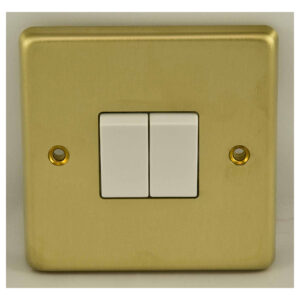 Eurolite Sb2Sw 2 Gang 10Amp 2Way Switch Round Edge Satin Brass Plate Polished Brass Rockers