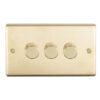 Eurolite Sb3D400 3 Gang 400W Push On Off 2Way Dimmer Round Edge Satin Brass Plate Polished Brass Knobs