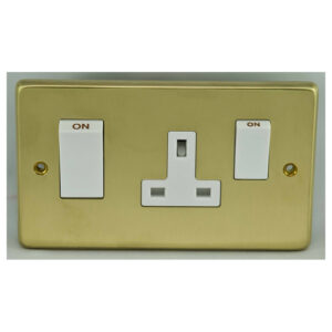 Eurolite Sb45Aswasw 45Amp Dp Cooker Switch With 13Amp Socket Round Edge Satin Brass Plate White Rockers