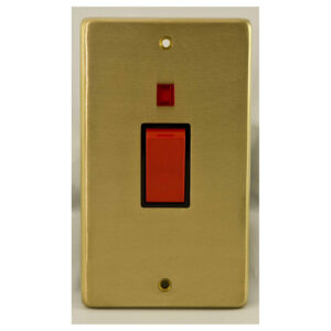 Eurolite Sb45Aswnb 45Amp Dp Cooker Switch With Neon Double Round Edge Satin Brass Plate Red Rocker Black Trim