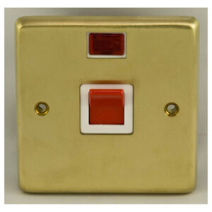 Eurolite Sb45Aswnsw 45Amp Dp Cooker Switch With Neon Single Round Edge Satin Brass Plate Red Rocker White Trim