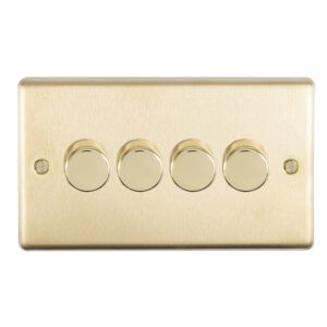 Eurolite Sb4D400 4 Gang 400W Push On Off 2Way Dimmer Round Edge Satin Brass Plate Polished Brass Knobs