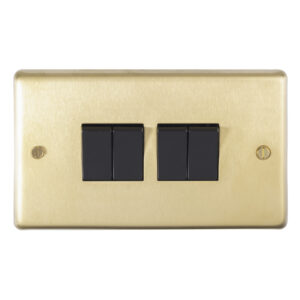Eurolite Sb4Sw 4 Gang 10Amp 2Way Switch Round Edge Satin Brass Plate Polished Brass Rockers