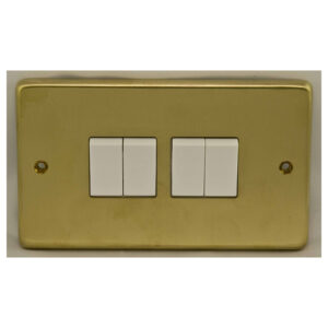 Eurolite Sb4Sww 4 Gang 10Amp 2Way Switch Round Edge Satin Brass Plate White Rockers