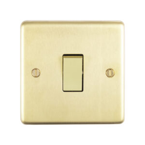 Eurolite Sbint 1 Gang 10Amp Intermediate Switch Round Edge Satin Brass Plate Polished Brass Rocker