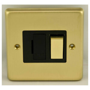 Eurolite Sbswfpbb 13Amp Dp Switched Fuse Spur Round Edge Satin Brass Plate Polished Brass Rocker Black Trim
