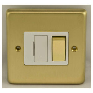 Eurolite Sbswfpbw 13Amp Dp Switched Fuse Spur Round Edge Satin Brass Plate Polished Brass Rocker White Trim
