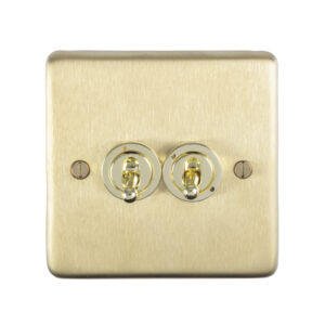Eurolite Sbt2Sw 2 Gang 10Amp 2Way Toggle Switch Round Edge Satin Brass Plate