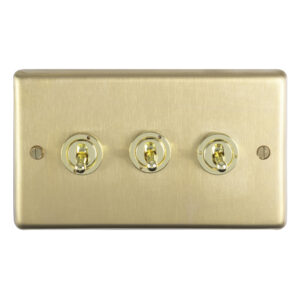 Eurolite Sbt3Sw 3 Gang 10Amp 2Way Toggle Switch Round Edge Satin Brass Plate