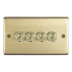 Eurolite Sbt4Sw 4 Gang 10Amp 2Way Toggle Switch Round Edge Satin Brass Plate