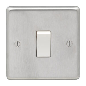 Eurolite Sss20Asww 1 Gang 20Amp Dp Switch Round Edge Satin Stainless Steel Plate White Rocker