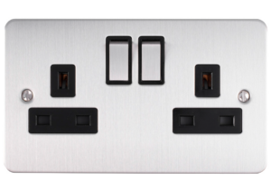 Eurolite Sss2Sossw 2 Gang 13Amp Dp Switched Socket Round Edge Satin Stainless Steel Plate Matching Rockers White Interior