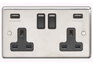 Eurolite Sss2Usbssw 2Gang13Amp Switched Socket With Comb 3.1 Ampusboutlets Round Edge Satin Stainless Steel Plate Match Rockers White Trim