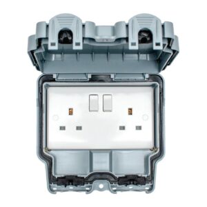 Eurolite Wp4100 13A 2 Gang Lockable Weatherproof Outdoor Switched Socket Double Pole Ip66