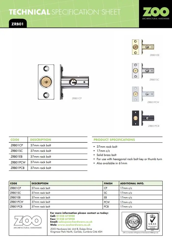 Zoo Hardware Rack Bolt (37Mm Or 61Mm), Satin Chrome
