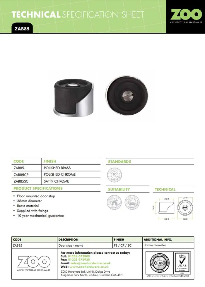 Zoo Hardware Round Floor Mounted Door Stop (38Mm Diameter), Satin Chrome