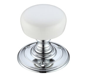 Zoo Hardware Fulton & Bray Plain White Porcelain Door Knobs, Polished Chrome - (Sold In Pairs)