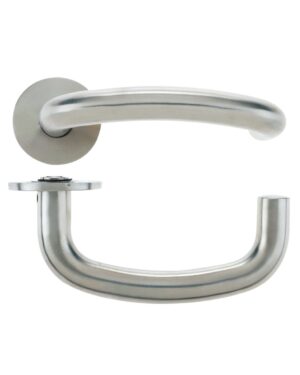 Zoo Hardware Vier Arch Rtd Lever On Round Rose, Satin Stainless Steel (Sold In Pairs)