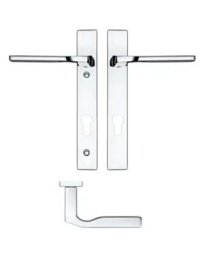 Zoo Hardware Rosso Maniglie Vela Euro Lock Multi Point Door Handles On Narrow 220Mm Backplate, Satin Chrome (Sold In Pairs)