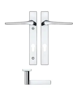 Zoo Hardware Rosso Maniglie Draco Euro Lock Multi Point Door Handles On Narrow 220Mm Backplate, Satin Chrome (Sold In Pairs)
