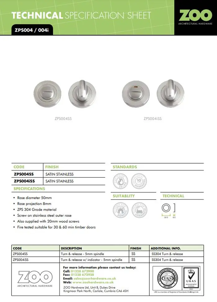Zoo Hardware Zps Bathroom Turn & Release, Satin Stainless Steel