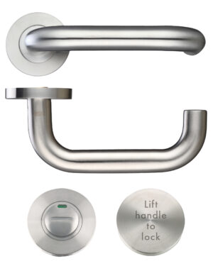 Zoo Hardware Zcs Architectural Rtd Lift To Lock Din Lever On Round Rose, Satin Stainless Steel (Sold In Pairs)