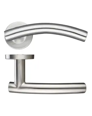 Zoo Hardware Zcs2 Contract Arched T-Bar Lever On Round Rose, Satin Stainless Steel (Sold In Pairs)