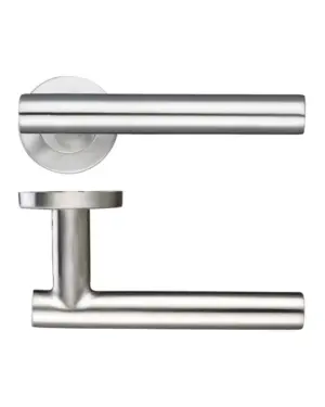 Zoo Hardware Zcs2 Contract T-Bar Lever On Round Rose, Satin Stainless Steel (Sold In Pairs)