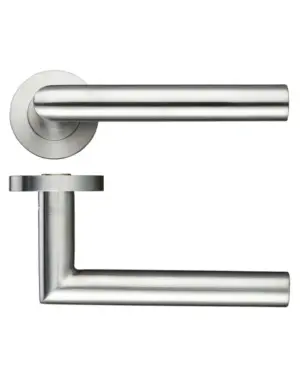 Zoo Hardware Zps Mitred Lever On Round Rose, Satin Stainless Steel (Sold In Pairs)