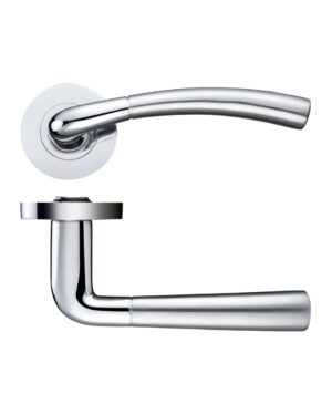 Zoo Hardware Stanza Saturn Lever On Round Rose, Dual Finish Satin Chrome & Polished Chrome (Sold In Pairs)