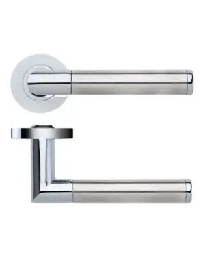 Zoo Hardware Stanza Luna Lever On Round Rose, Dual Finish Polished Chrome & Satin Stainless Steel (Sold In Pairs)